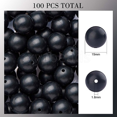 100Pcs Silicone Beads Round Rubber Bead 15MM Loose Spacer Beads for DIY Supplies Jewelry Keychain Making JX452A-1