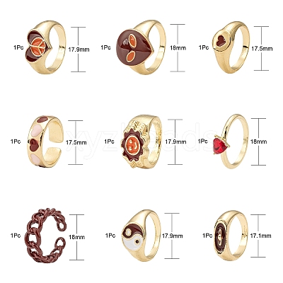 9Pcs 9 Style Heart & Curb Chain & Oval Rings RJEW-LS0001-57-1