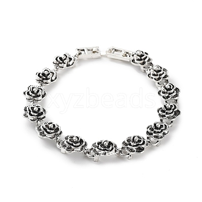Vintage Alloy Rose Flower Link Chain Bracelet for Women BJEW-A140-01AS-1