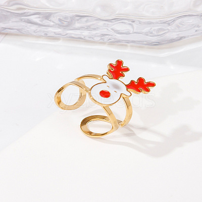 304 Stainless Steel with Enamel Cuff Rings for Women RJEW-Z116-01G-04-1