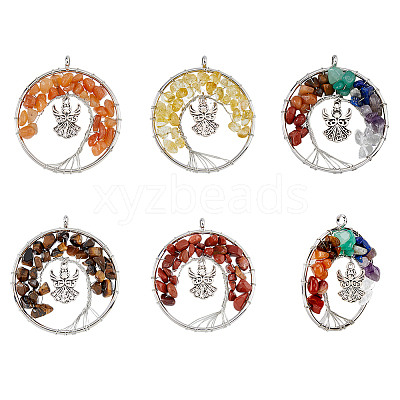 1 Set Natural Mixed Stone Chip Big Pendants PALLOY-FH0001-85-1