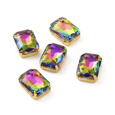 Rectangle Octagon Shape Sew on Glass Rhinestone DIY-E062-01G-03-1