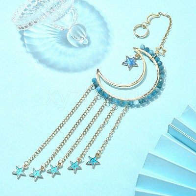 Natural Apatite & Brass Moon Pendant Decorations HJEW-JM01198-02-1