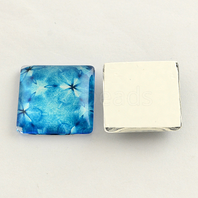 Floral Pattern Glass Flatback Square Cabochons GGLA-S022-15mm-37-1