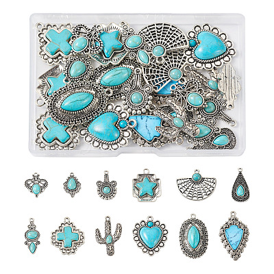 24Pcs 12 Styles Synthetic Turquoise Pendants FIND-TA0001-79-1