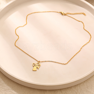 304 Stainless Steel Mother Child Silhouette Mama Pendant Necklaces for Women WI4645-1-1