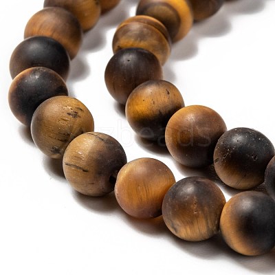 Natural Frosted Tiger Eye Round Bead Strands G-M064-6mm-02-1