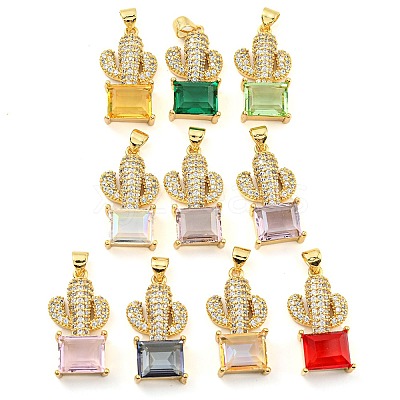 Rack Plating Brass Micro Pave Clear Cubic Zirconia Pendants ZIRC-L100-158G-1