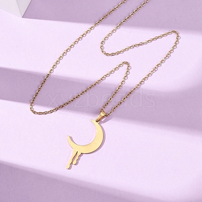 304 Stainless Steel Melting Moon Pendant Cable Chain Necklaces for Men Women NJEW-K308-01C-G-1