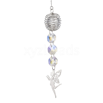 Glass Round & Octagonal Beads Hanging Suncatchers HJEW-JM04617-02-1