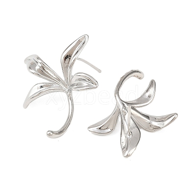 Flower Brass Stud Earring Findings KK-F921-01P-1
