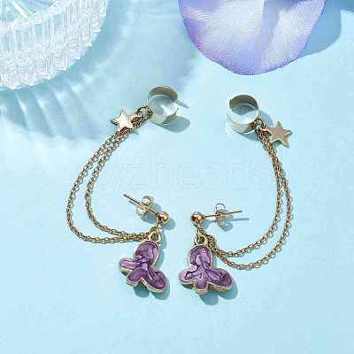 Light Gold 304 Stainless Steel Cuff Earring Chains EJEW-JE05685-02-1