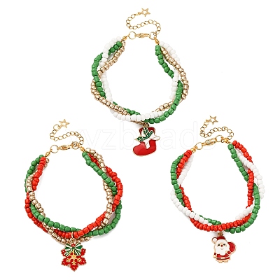 3Pcs Christmas Alloy Enamel Charm Bracelets BJEW-JB12482-1