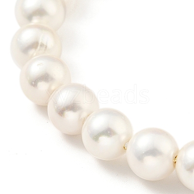 Shell Pearl Beaded Slider Bracelet with Brass Snake Chain X-BJEW-B066-01B-02-1