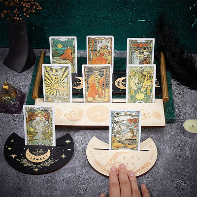 4Pcs 4 Style Wood Candle Holders & Tarot Card Stands DJEW-GF0001-47B-1