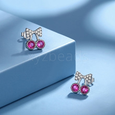 925 Sterling Silver Micro Pave Cubic Zirconia Stud Earrings EJEW-B144-02S-1