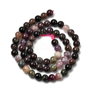 Round Natural Multicolor Tourmaline Beads Strands G-K068-13-6mm-01-1