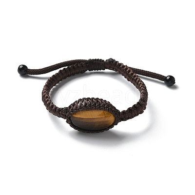 Adjustable Oval Natural Tiger Eye Braided Bead Bracelets BJEW-H626-02-10-1