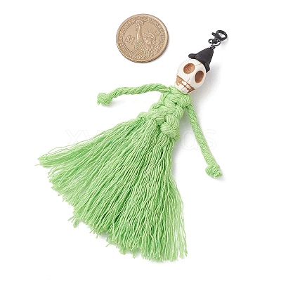 Halloween Cotton Threads Tassel & Synthetic Turquoise Skull Pendant Decorations HJEW-JM03757-1