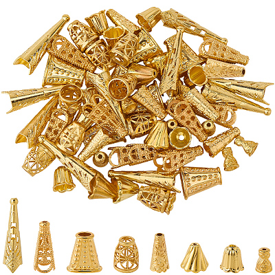 80Pcs 8 Styles Alloy Bead Cone & Bead Caps FIND-SP0020-74-1