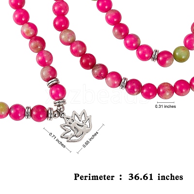 Natural White Jade Round Beaded Wrap Bracelet with Alloy Ohm/Aum Lotus AJEW-PH00503-02-1