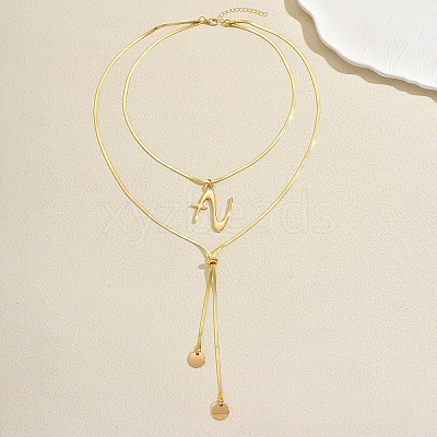 304 Stainless Steel Letter Z Pendant Double Layered Y-shaped Long Lariat Necklaces for Women AE9765-1
