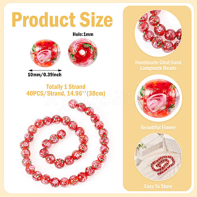 1 Strand Handmade Glod Sand Lampwork Beads Strands LAMP-TA0002-09C-1