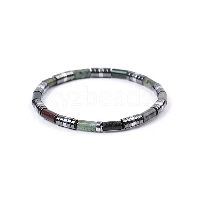 Bohemian Natural Indian Agate & Platinum Synthetic Non-magnetic Hematite Beaded Stretch Bracelets for Women Men LS-NY1304-9-1