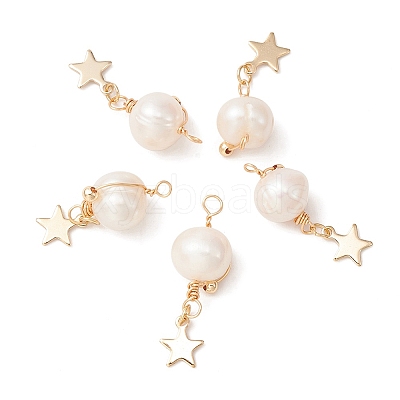Natural Cultured Freshwater Pearl Copper Wire Wrapped Pendants PALLOY-YW0001-40-1