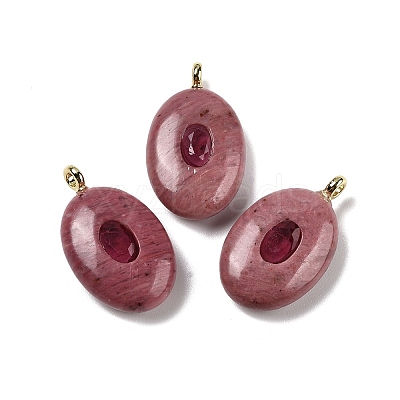 Natural Rhodonite & Cubic Zirconia Pendants X-G-Z076-01G-06-1