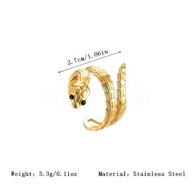 Adjustable 304 Stainless Steel Snake Shaped Cuff Open Rings for Women QO4432-1-1