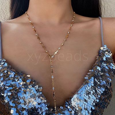 Cross Brass with Rhinestone Lariat Necklaces FS-WG1426B-06-1