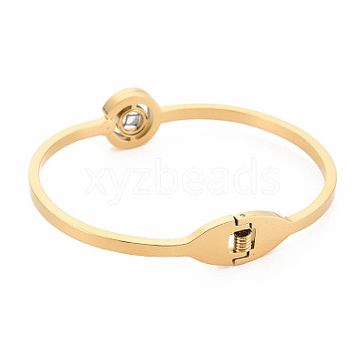 Crystal Rhinestone Flat Round with Roman Numeral Bangle BJEW-N017-011LG-1