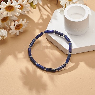 Natural Lapis Lazuli(Dyed) Column Beaded Stretch Bracelet BJEW-JB08989-02-1