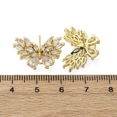 Brass Micro Pave Cubic Zirconia Stud Earrings Findings EJEW-F373-04G-1