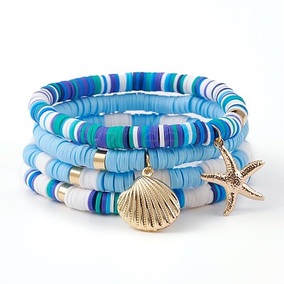 4Pcs 4 Styles Polymer Clay Heishi Beads Stretch Bracelets Sets BJEW-JB05908-1