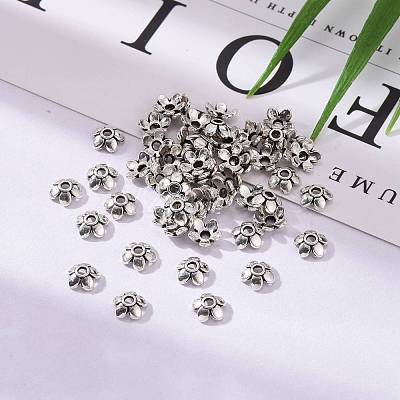 Antique Silver Plated Tibetan Silver 5-Petal Flower Bead Caps X-LFH10006Y-1