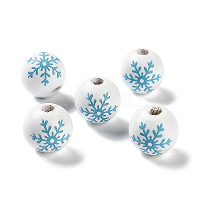 Printed Wood European Beads WOOD-Z002-08C-1
