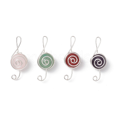 4Pcs 4 Styles Natural Amethyst & Carnelian & Green Aventurine & Rose Quartz Round Copper Wire Wrapped Pendants PALLOY-TA00248-02-1