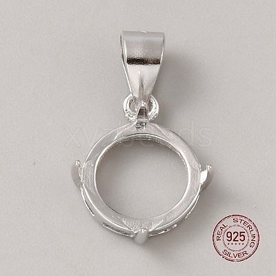 Rhodium Plated 925 Sterling Silver Open Back Bezel Pendant Cabochon Settings STER-WH0004-018B-1