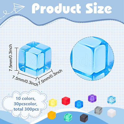 300Pcs 10 Colors Opaque & Transparent Acrylic Beads AJEW-BC0009-81-1