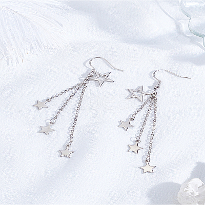 1 Pair Brass Star Tassel Dangle Earrings EJEW-LP0007-113P-1