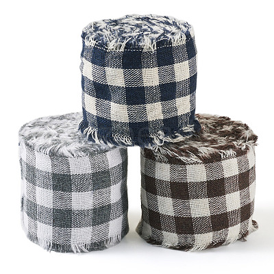 3 Rolls Tartan Cotton Linen Frayed Ribbon OCOR-TAC0035-11B-1