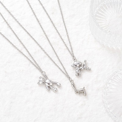 3Pcs 3 Styles 304 Stainless Steel Bear Dog Pendant Necklaces for Women Men NJEW-JN05414-1