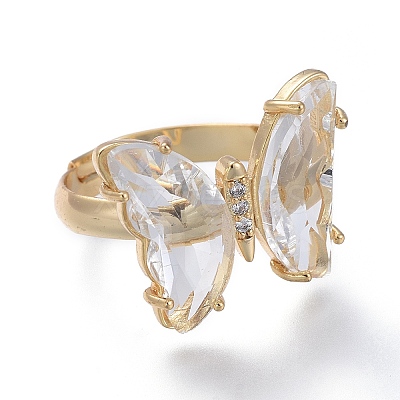 Adjustable Brass Glass Finger Rings RJEW-P148-A01-09-1