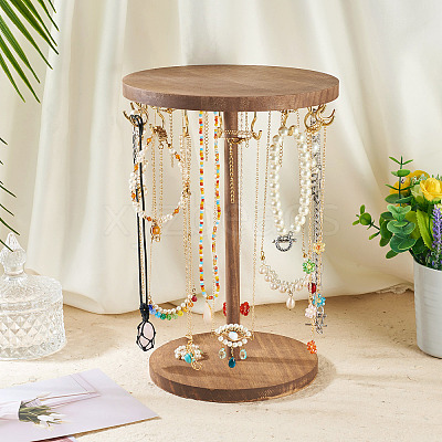 Round Wood Jewelry Necklace Display Organizer Hanging Tower Rack NDIS-TAC0001-01A-1