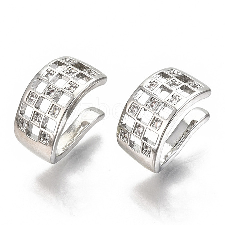 Brass Micro Pave Clear Cubic Zirconia Cuff Earrings EJEW-S201-202P-NF-1