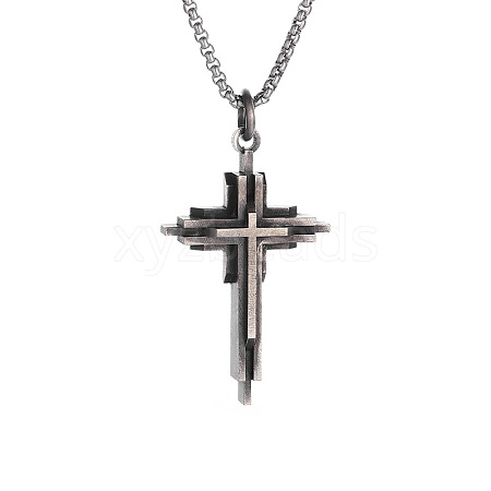 Religion Alloy Layered Cross Pendant Necklaces for Unisex WG392DA-01-1