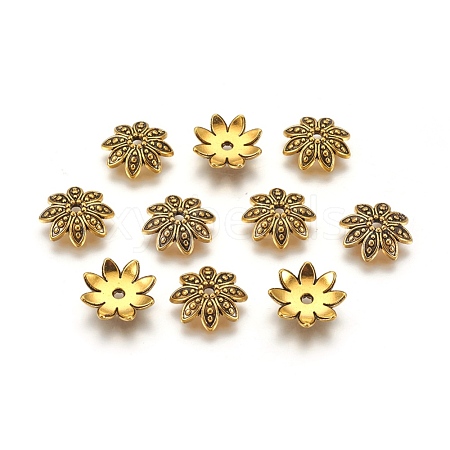 8-Petal Tibetan Style Alloy Flower Bead Caps TIBEB-2347-AG-LF-1