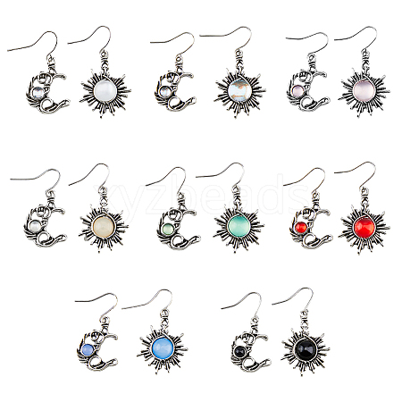 8 Sets 8 Colors Sun & Moon Glass Asymmetrical Earrings EJEW-FI0002-05-1